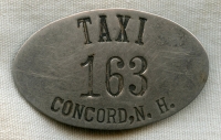 Great 1910s-1920s Concord, New Hampshire Taxi Driver Badge with Maker Marked Saddle
