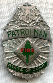 Beautiful, Rare, Early 1930's Connecticut Forest Fire Service Patrolman Badge by Robbins Co.