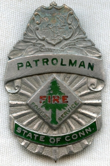 Beautiful, Rare, Mid-Late 1930's Connecticut Forest Fire Service Patrolman Badge by Robbins Co.