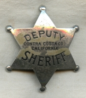Great Old 1910s Contra Costa County, California Deputy Sheriff Badge with Early Ed Jones Maker Mark