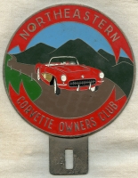 Wonderful Late 1950's Northeastern Corvette Owners Club License Plate Topper/Car Badge