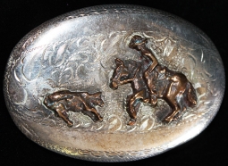 Great Vintage 1960's - 1970's Sterling Front Cowboy Roping Trophy Buckle