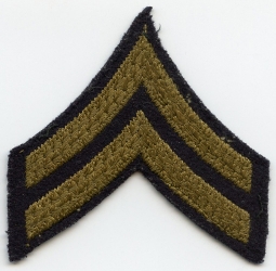 1920s Single US Army Corporal Rank Stripes Embroidered on Wool Mesh Backing