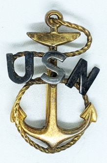 Lovely WWI USN CPO Hat Badge Slightly Large Size Rope Loop with Great Patina