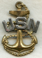 Great, Salty Late or Just-Post WWII USN CPO Hat Badge by Vanguard, NY
