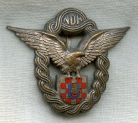 Scarce WWII Croatian Air Force Pilot Badge Type II with Seldom Seen Pin Tensioner
