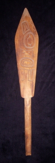 Great Old Carved Northwestern Coastal Indian Souvenir Potlatch Paddle with Devil Motif