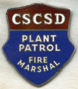 BEING RESEARCHED Wonderful WWII Heavy Sterling Silver & Enamel Fire Marshal Badge for "CSCSD" (?)