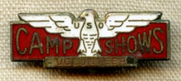 Nice WWII USO Camp Shows enameled Lapel Badge in Sterling Silver for a Volunteer