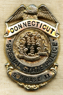 Rare 1960s - 70s Connecticut Special State Police Badge From New London Sub Base