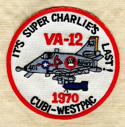 Great 1970s USN VA-12 ATKRON 12 WESTPAC Cruse Patch from the USS Shangri-La CVS-38