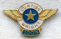 Scarce Early WWII Curtiss-Wright "100%" Lapel Pin