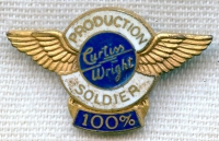 WWII Curtiss-Wright Production Soldier 100% Lapel Pin in Gilt Silver
