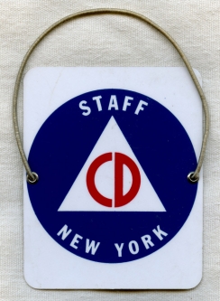 Cold War Era-1950s NY Civil Defense Staff Celluloid Arm Badge