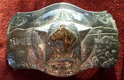 Late 1940s - Early 1950s Silver Front "Scenic Sheriff's" Western Belt Buckle by Irvine & Jachens