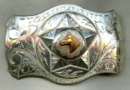 Minty 1940s - 1950s Sterling Silver Cowboy Belt Buckle by Irvine & Jachens of San Francisco