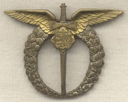 1930s Private Purchase Czechoslovakian Air Force Pilot Badge in Plated Brass