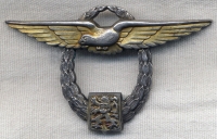Circa 1945-1947 Czechoslovakian Civil Pilot Badge in .900 Silver with Maker Mark
