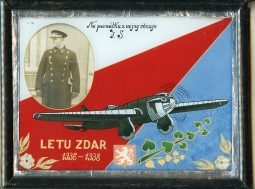 1930's Patriotic Czeck Pilot Frame & Photo 1936-38