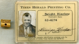 1970's Dallas Times Herald 5 Year Service Pin in 10K Gold & Employee Photo ID Card