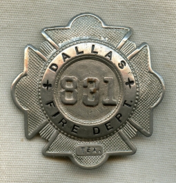 Circa 1900s - Early 1910s Dallas Texas Fire Department Hat Badge by S.H. Reese