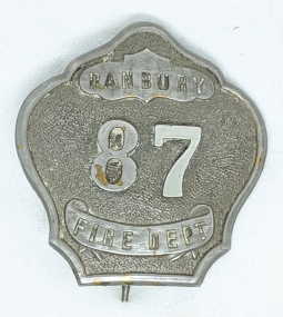 Beautiful Early, 1860's - 1870's Danbury, Connecticut Fire Dept Badge in the shape of on early Helme