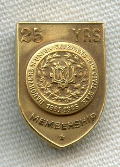 Beautiful 1930s Daughter of Union Veterans' 25 Year Membership Pin with Maker Mark
