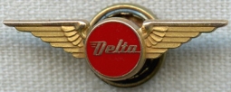 Circa 1953 - 1955 Delta Airlines 3 Years of Service 10K Lapel Wing
