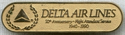 Circa 1990 Delta Airlines 50th Anniversary Flight Attendant Badge