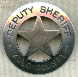 Great Ca 1930 Late Prohibition Era Yolo Co. CA Dep Sheriff Circle Star Badge w/ Double Maker Marks