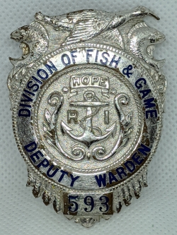 Rare & Beautiful Late 1930's Rhode Island Division of Fish & Game Deputy Warden Badge