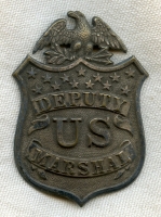 Beautiful 1880s-1890s Deputy U.S. Marshal Badge in Silver-Plated Die-Stamped Brass with "The Look"