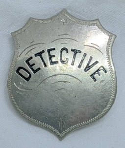 Lovely Old West 1870s-1880s Smaller Size Detective Shield Badge with Hand Engraved Embellishment