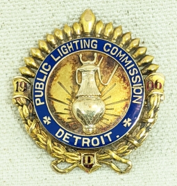 1906 Detroit Public Lighting Commission 14K Gold Badge Originally worn by Industrialist W R. Kales