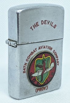 Wonderful ca 1956 24th Combat AV. Co. (Provisional) Engraved Wellington Lighter w/ Enamel Insignia