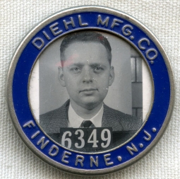 Early 1940's Diehl Manufacturing Co. Worker Badge from Finderne, New Jersey