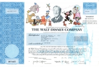 1998 Walt Disney Company Stock Certificate, 2 Shares, Uncancelled