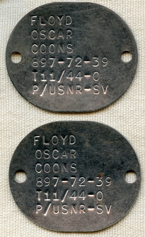 Great Pair of WWII USNR Dog Tags with Scarce 'SV' Selective Volunteer Stamp