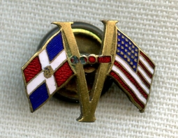 Rare WWII US & Dominican Republic Allied "V for Victory" Lapel Pin