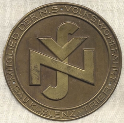 1930s Membership Plaque for the National Socialist Volkswohlfahrt NSV (Public Welfare Service)