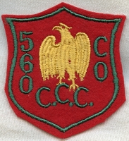 Rare Circa 1939 CCC Camp 560 Pocket Patch From Downey Ohio