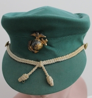Scarce WWII USMC Women's Reserve Enl. Summer Dress Peppermint Green Visor w/ RARE Sterling Hat Badge
