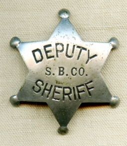 Great Old 1910's-20's Santa Barbara County, CA, Deputy Sheriff 6pt Star Badge.