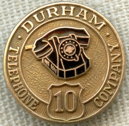 1940s - Early 1950s Durham (North Carolina) Telephone Co 10 Year Service Pin