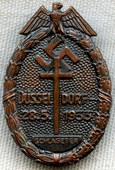 Rare 1933 Dusseldorf Schlageter Memorial Oval Badge in Near Mint Condition