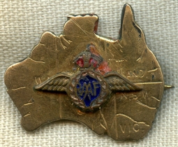 Great Early WWII RAAF Sweetheart Pin with RAAF Wing Superimposed on Map of Australia