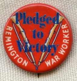 Fabulous Early WWII Remington Firearms War Worker "V" for Victory Pin