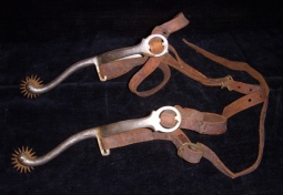 Circa 1900 - 1910 Nickeled Iron Spurs with Long Shanks, With Original Straps