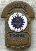 1940s UAW-CIO Local #508 Union Guide Badge from Detroit, Michigan