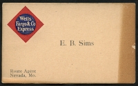 1890's Wells Fargo & Co. Express Route Agent Business Card from Nevada, Missouri